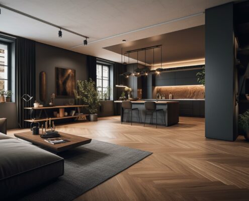 Luxus Apartment in dunklen Farben