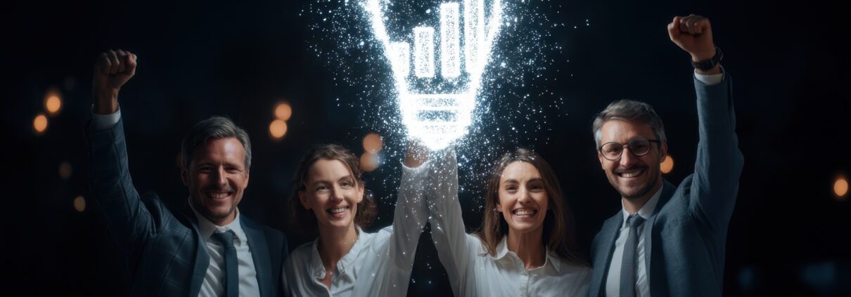 Erfolgreiches Team mit Symbol für Innovation | Inliner Skates