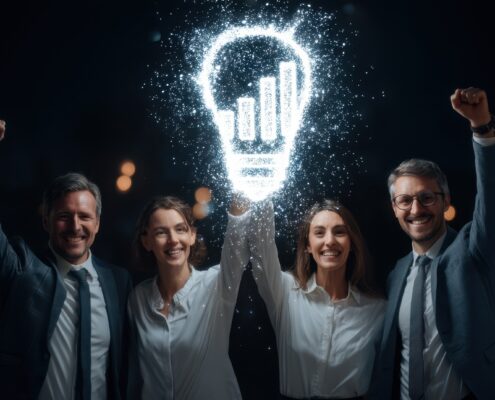 Erfolgreiches Team mit Symbol für Innovation | Inliner Skates