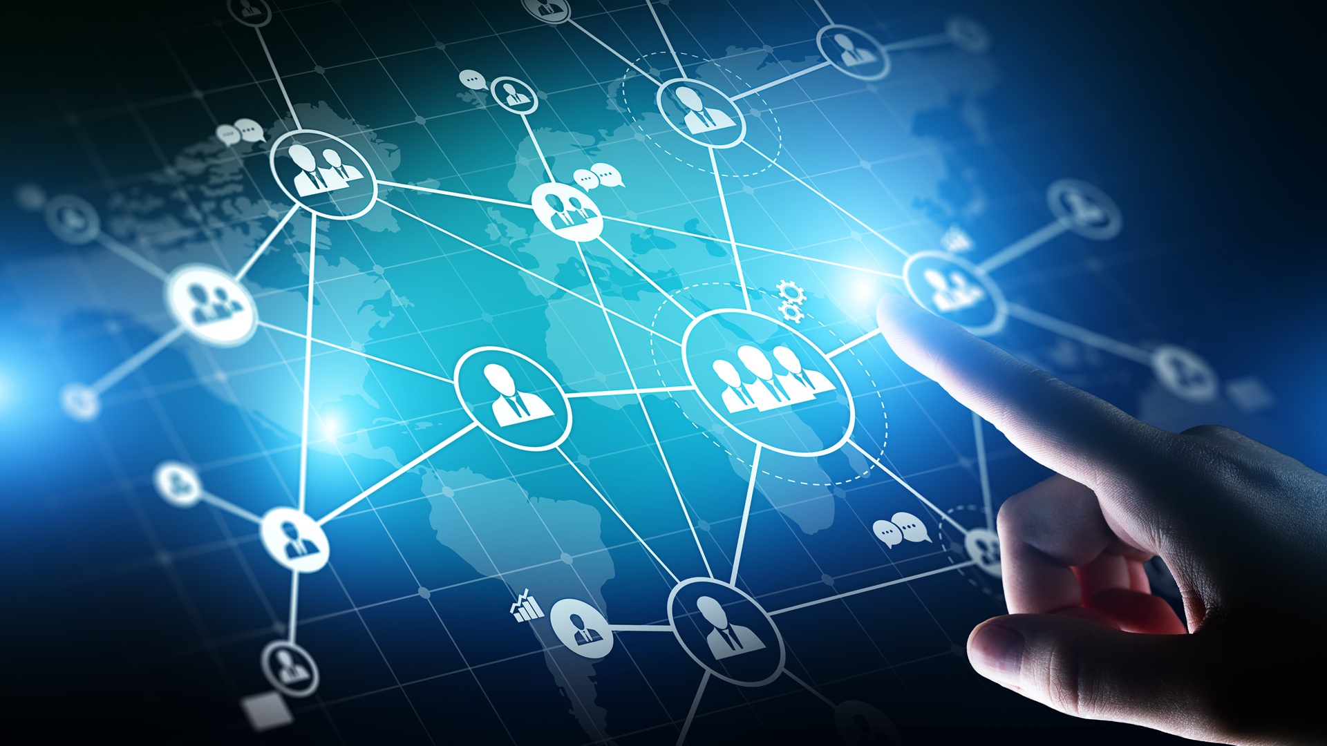 Hand zeigt auf globales digitales Netzwerk | Reinigungsfirma Düsseldorf